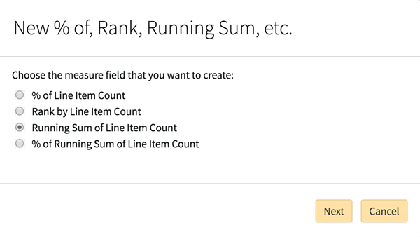 New % modal with Running Sum of Line Item Count selected